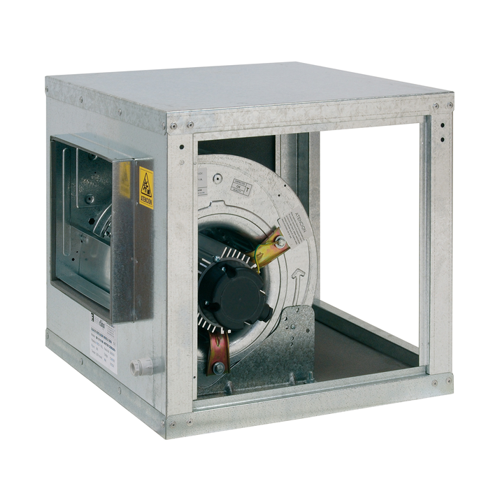 Interior de caja de ventilación Serie OBRA con motor y ventilador centrífugo de baja presión