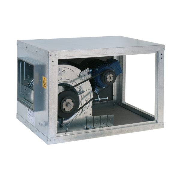 Caja de ventilación centrífuga a transmisión Serie BV con motor sobreventilador poleas y correas