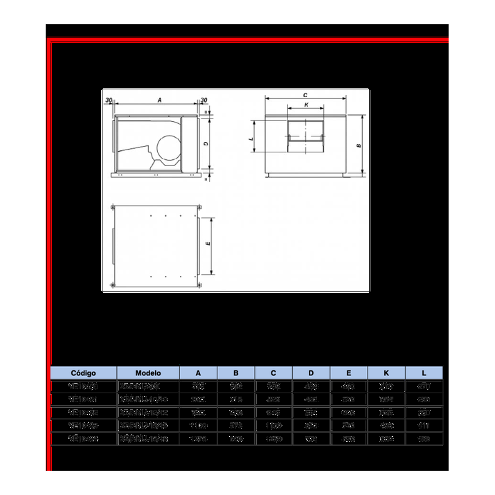 Caja de Ventilación para Cocinas 400°C/2h Serie XBP-MU (Doble Aspiración) - Imagen 2